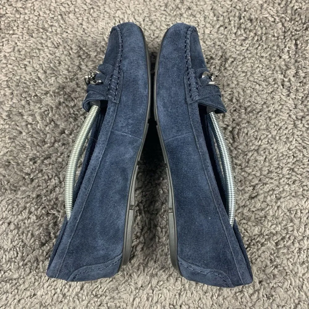 Vionic Mesa Slip On Leather Loafers 9 Womens Dark Navy Blue Orthopedic Suede